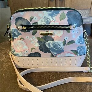 Madden Girl Crossbody Bag in Pink and Blue with Floral Accents